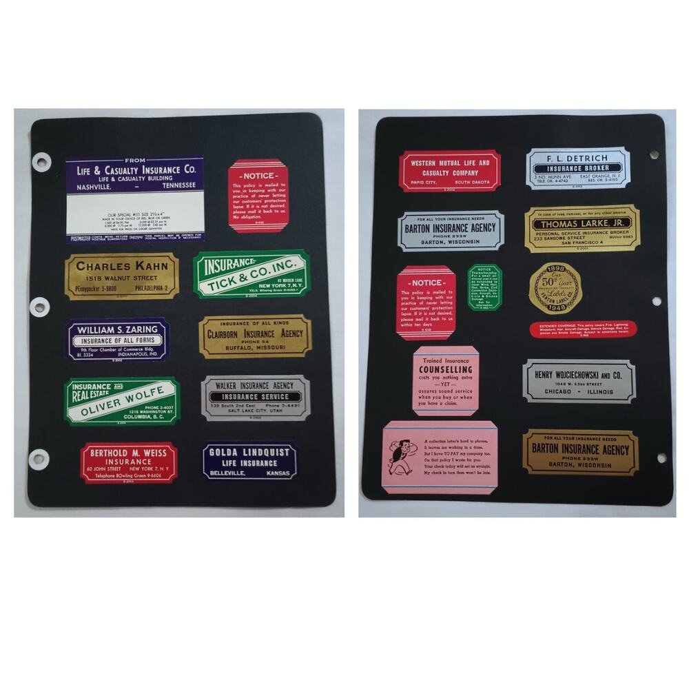 Vintage 1940s Advertising Stickers on a Black Scrapbook Page